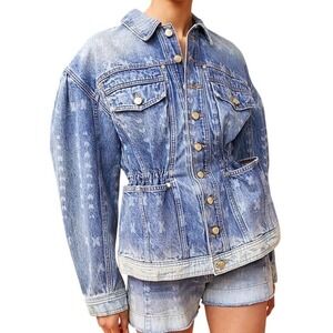 Ulla Johnson The Odette Jacket in Etched Arashi Acid Wash Denim Utility Large